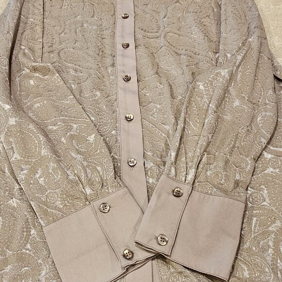 Women's SOFT SURROUNDINGS Paisley Blouse Tan Semi Sheer Style 27364 Size Large - Picture 7 of 8